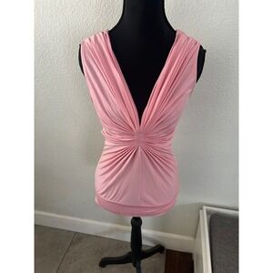 Everly Grey Pink Sunburst Pleated Deep V-Neck Ruched Sleeveless Top Small